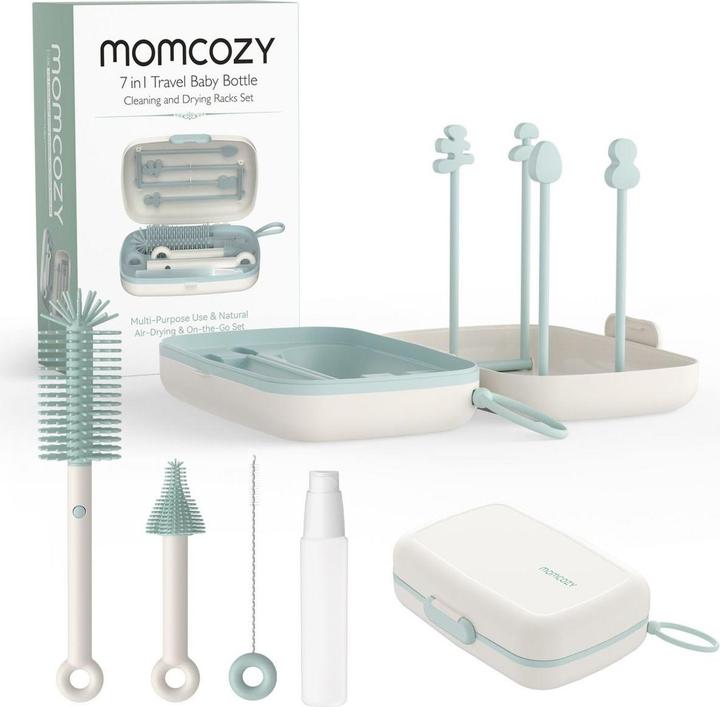 Momcozy 7in1 Portable Bottle Cleaning Brush Set Babyflaschenreiniger Weiss, Grün