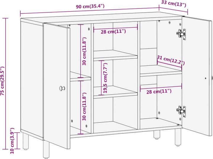 Image du produit vidaXL Beistellschrank (90 x 33 x 75 cm)