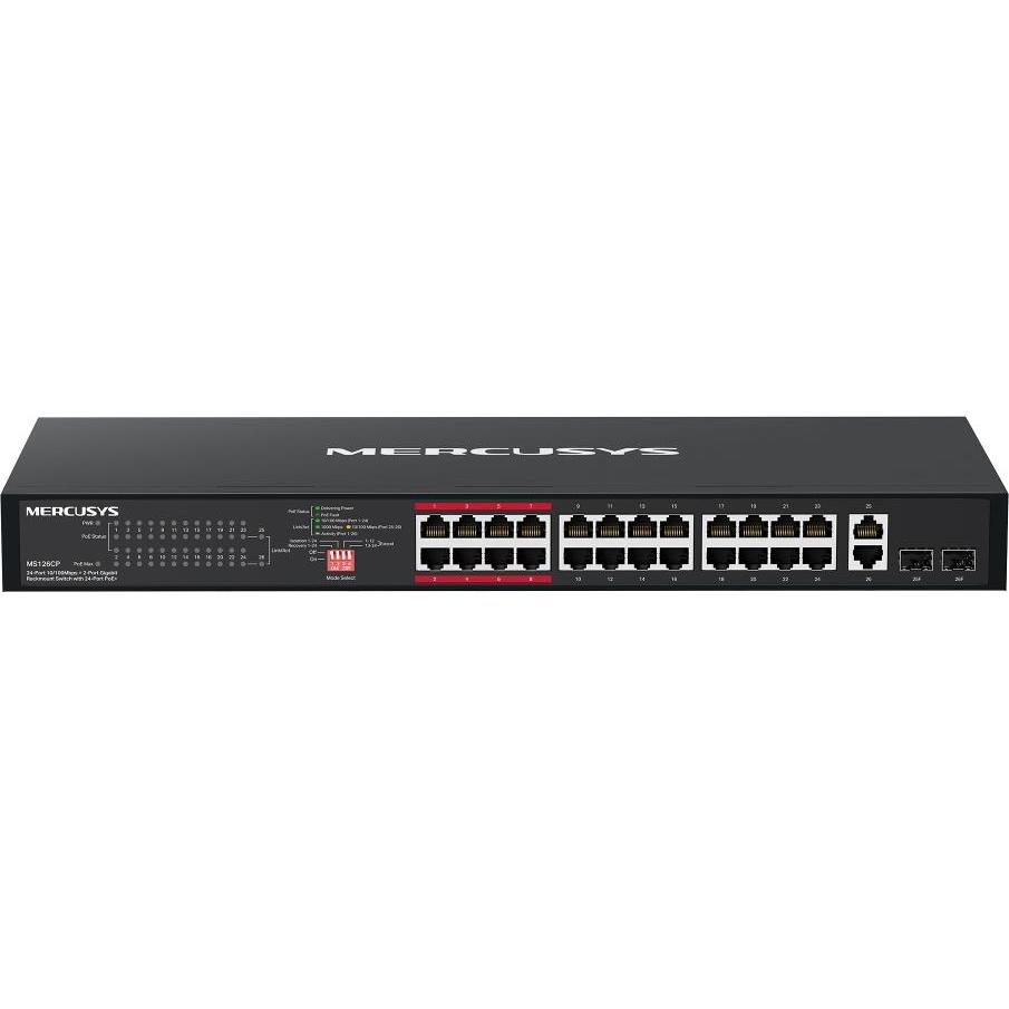 Mercusys MS126CP 24xFE PoE+ 2xGb rack switch (24 porte), Switch di rete, Nero