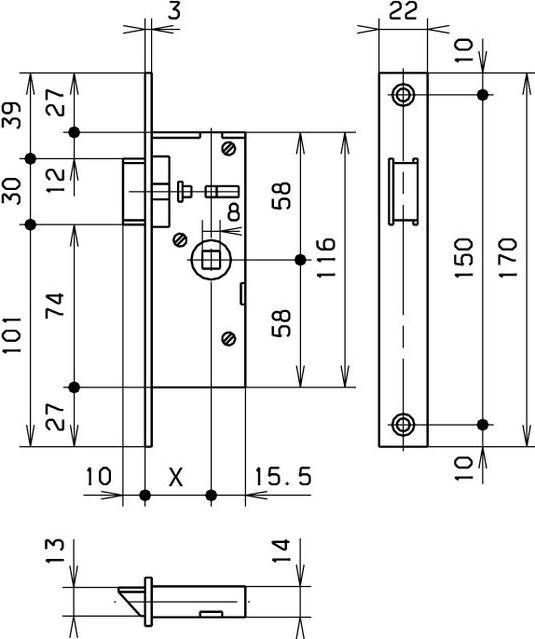 MSL Tubular frame WC mortise latch lock PORTA 1922 (Mortise lock)