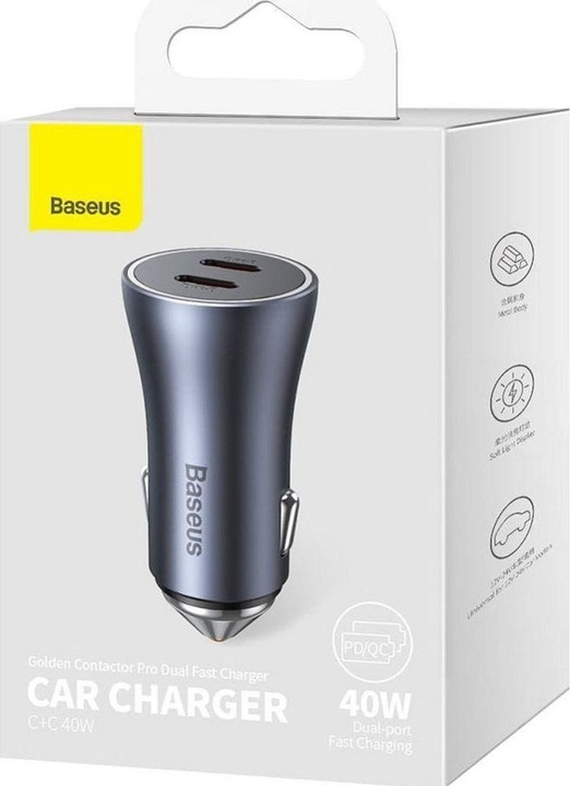 Produktbild Baseus Golden Contactor Pro car charger, 2x USB-C, 40W (Dark Gray)