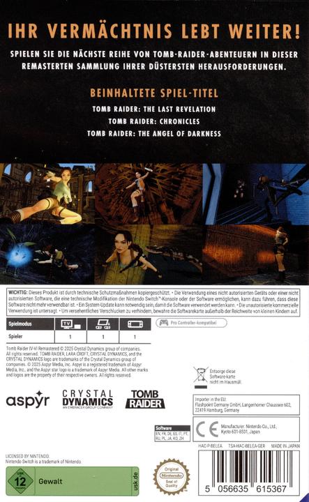 Image du produit Aspyr Tomb Raider 4-6 Switch Remastered (Switch, DE)