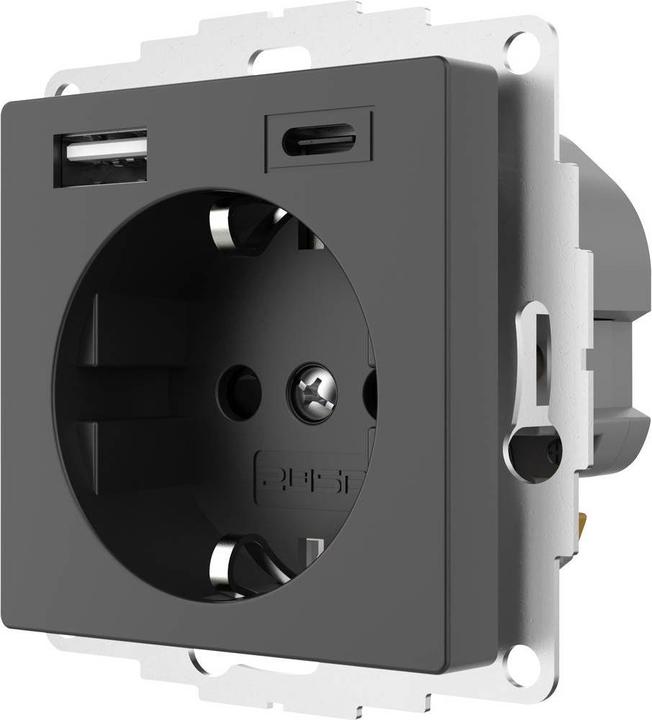 Productafbeelding 2USB 2U-449542 Contactdoos met USB-laaduitgang, verhoogde contactbeveiliging, VDE IP20 Antraciet