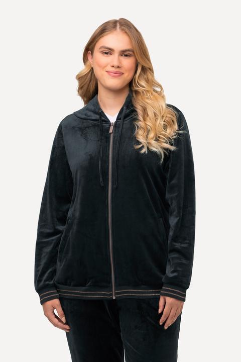 Actual product image Ulla Popken Tulip Line Print Velour Zip Front Hooded Sweatshirt (42, 44)