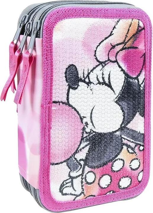 Cerda Minnie Mouse Dreikammer-Federmäppchen mit Giotto Premium Zubehör