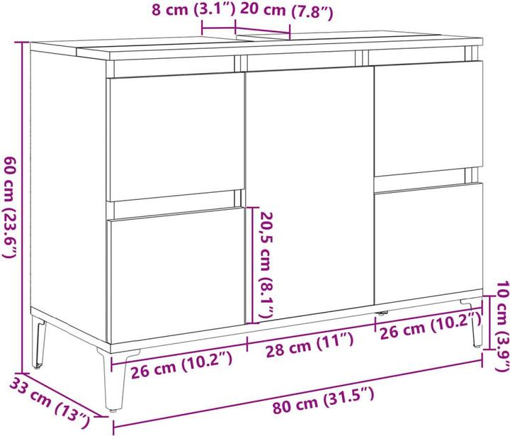 Produktbild VidaXL Waschbeckenunterschrank Unterschrank Badschrank Badmöbel Altholz-Optik (80 x 33 x 60 cm)