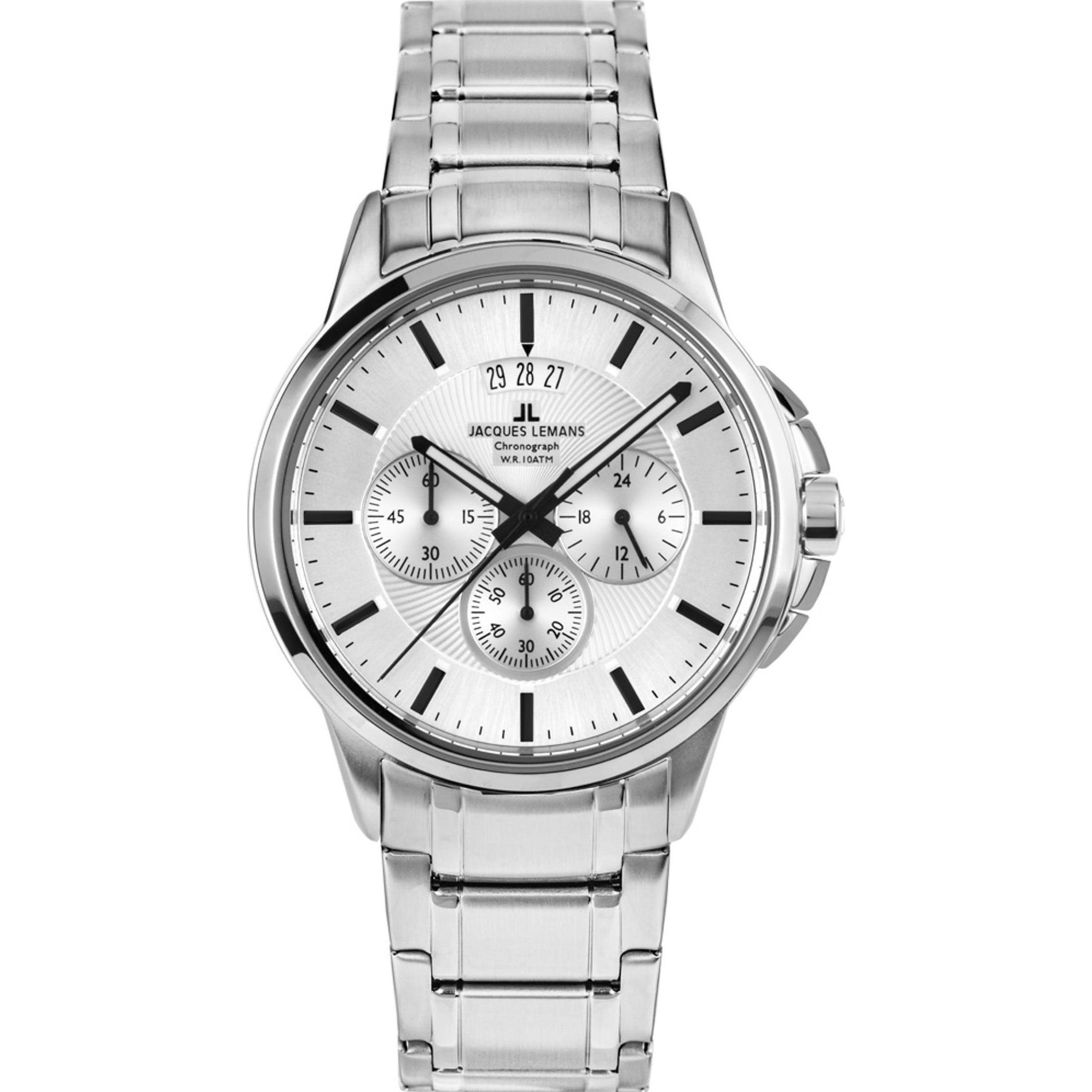 Jacques Lemans, Armbanduhr, Chronograph Classic, Silber, (Chronograph, 42 mm)