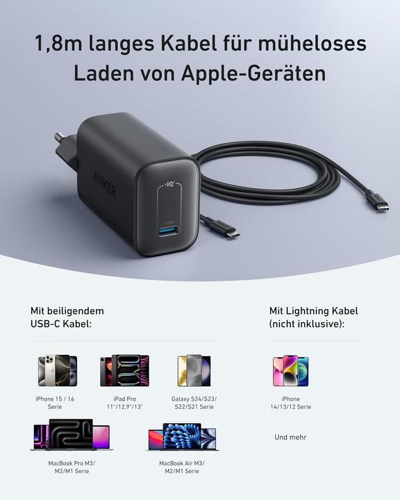 Produktbild Anker Nano USB-C Ladegerät mit 1,8m Kabel (100 W, 1 Port)