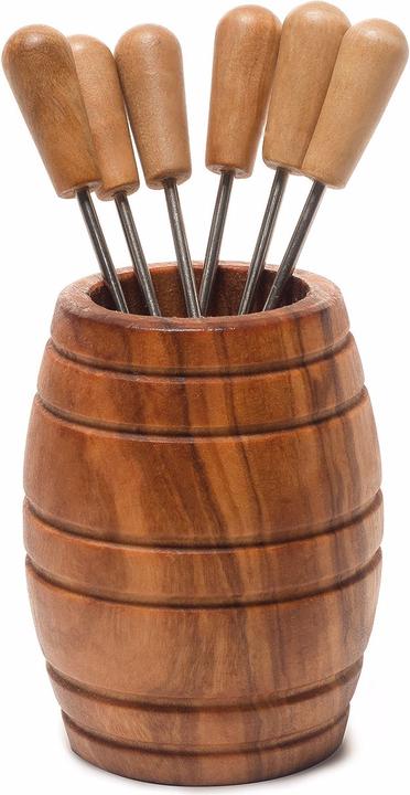 Natura Punto Barile in legno d'ulivo al 100% con 6 pioli, 12 x 8 cm, grano di legno
