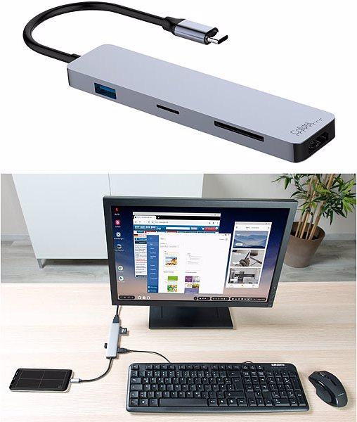 Produktbild Callstel USB-Hub & Smartphone-PC-Adapter mit optischer Funkmaus & USB-Tastatur (USB-C)