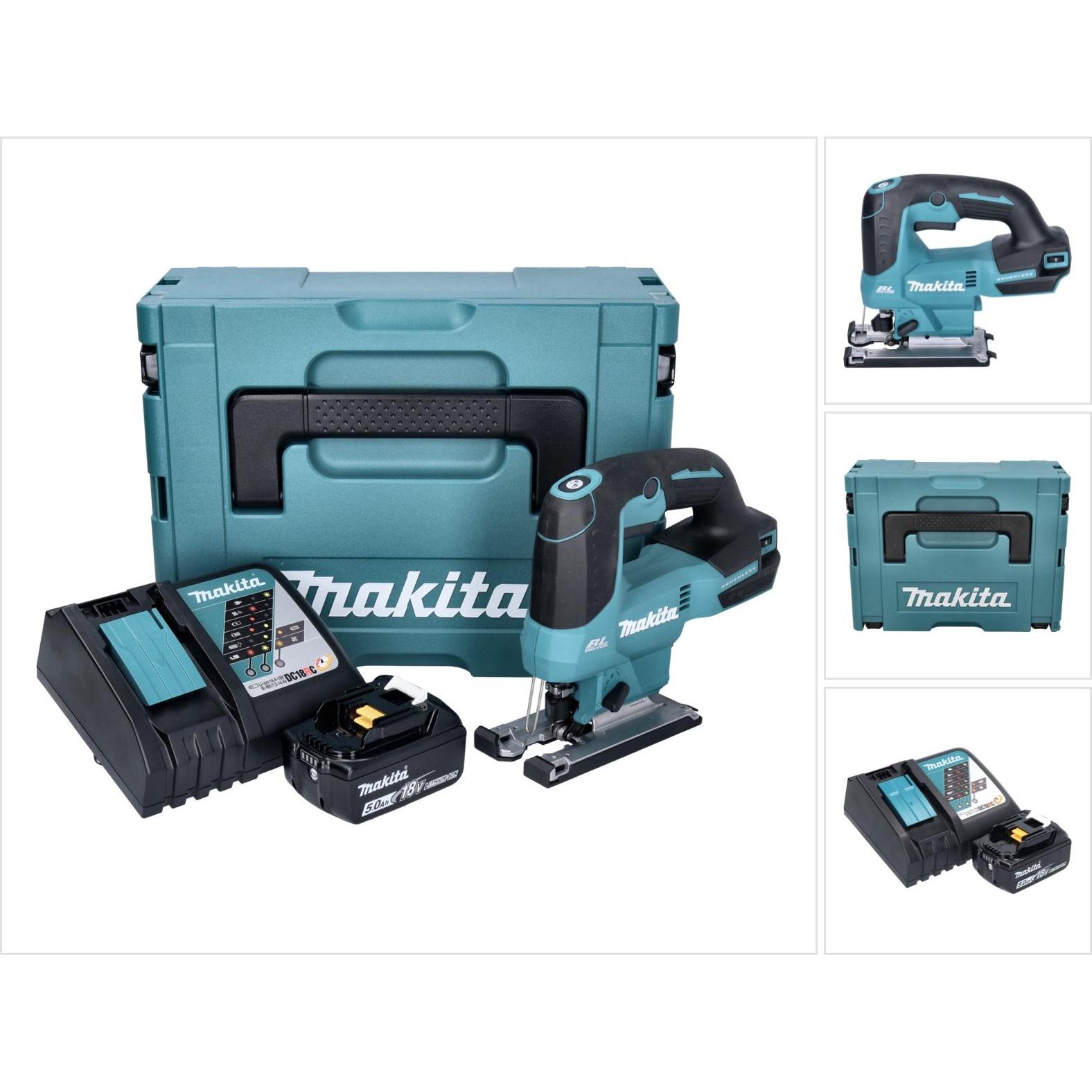 Makita, Stichsäge, DJV 184 RT1J Akku Pendelhub Stichsäge 18 V Brushless + 1x Akku 5,0 Ah + Ladegerät + Makpac