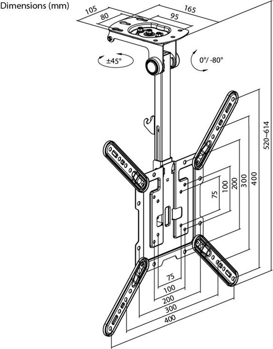 Image du produit Goobay Support TV pour plafond Basic M, noir (Plafond, 20 kg, 23" - 55")