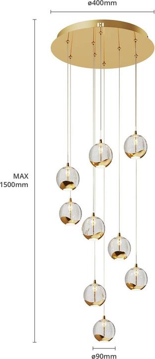 Actual product image Lucande Hayley 9 pendant light Clear/Gold (2610 lm)