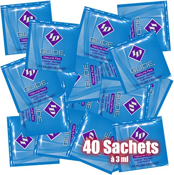 Produktbild ID Glide» Lube 40x3ml veganes Gleitgel in hygienischen Probe-Tütchen (Sachets) (160 ml)