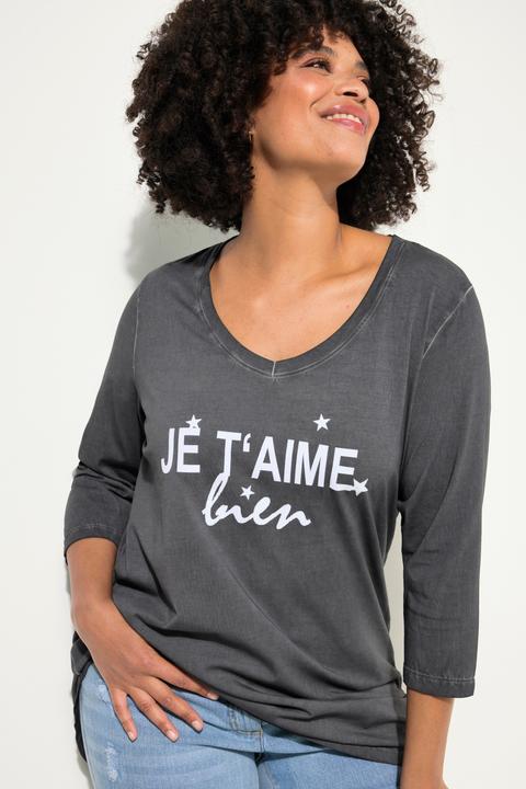 Image du produit Angel of Style T-shirt à délavage cold dyed et imprimé à message. Col et manches longues (44)