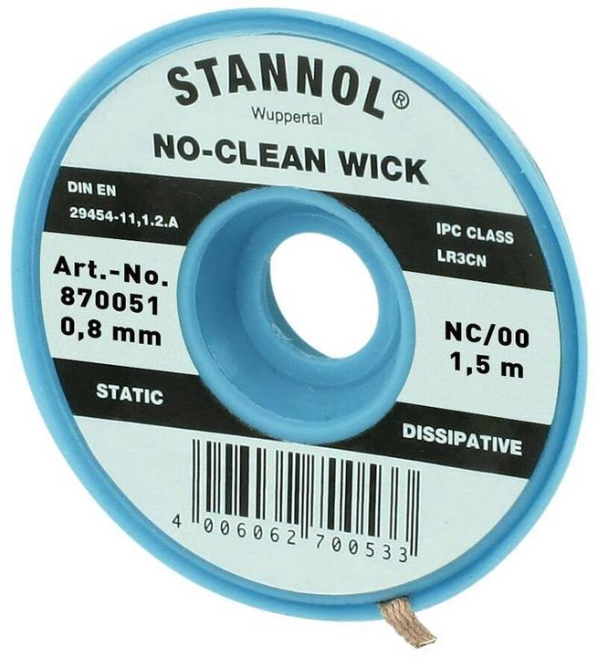 Produktbild Stannol Entlötlitze NC-BB Entlötlitze 0.8 mm x 1.5m halogenfrei (Entlötset)