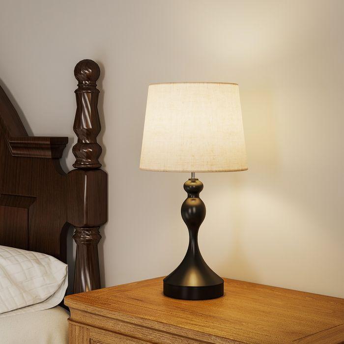 Actual product image Swisshandel24 Tischlampe LED, 3 Farbtemperaturen, USB A+C Ladeanschluss, Leinenschirm, Schwarz (800 lm, E27)