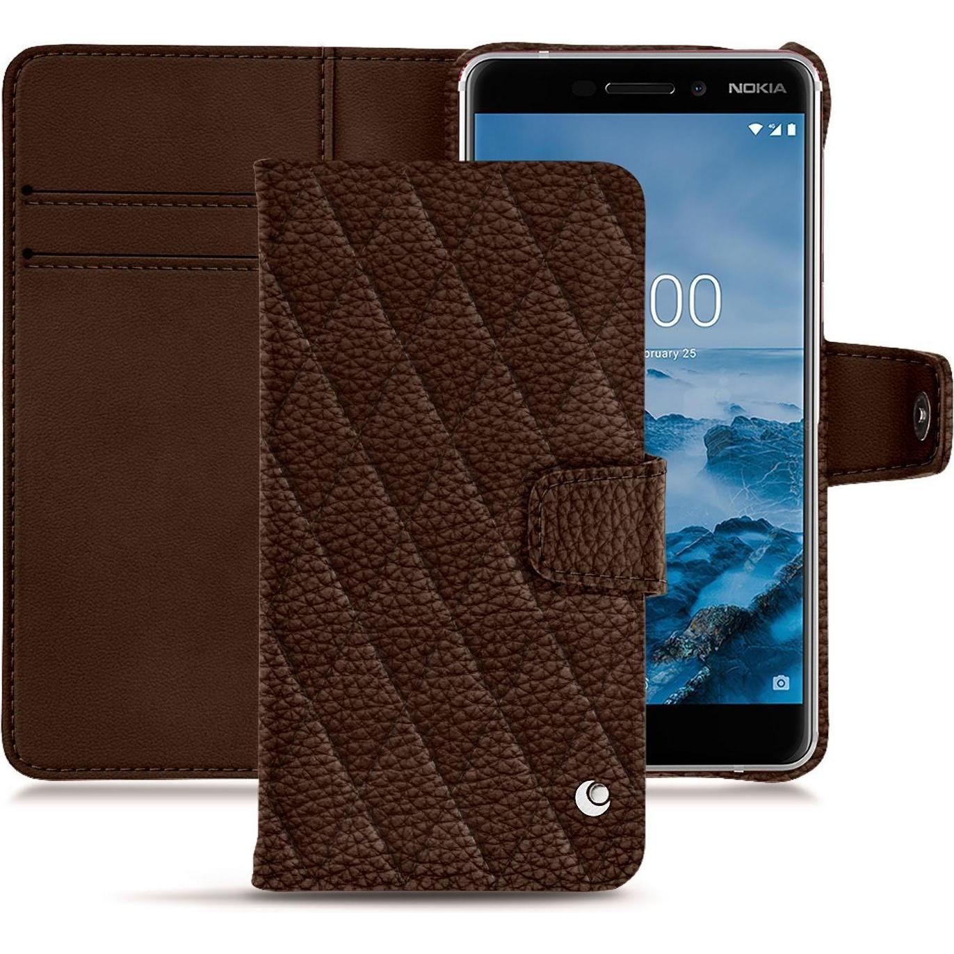 Noreve Lederschutzhülle Wallet (Nokia 6 (2018)), Smartphone Hülle, Braun