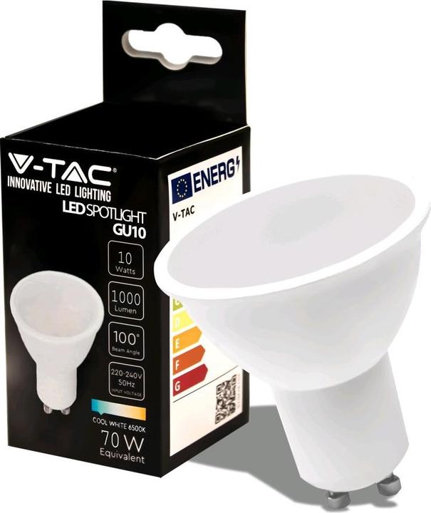 V-TAC VT271N LED SpotLicht SAMSUNG Chip GU10 10W Milch Abdeckung Kunststoff 6500K (GU10, 1000 lm)