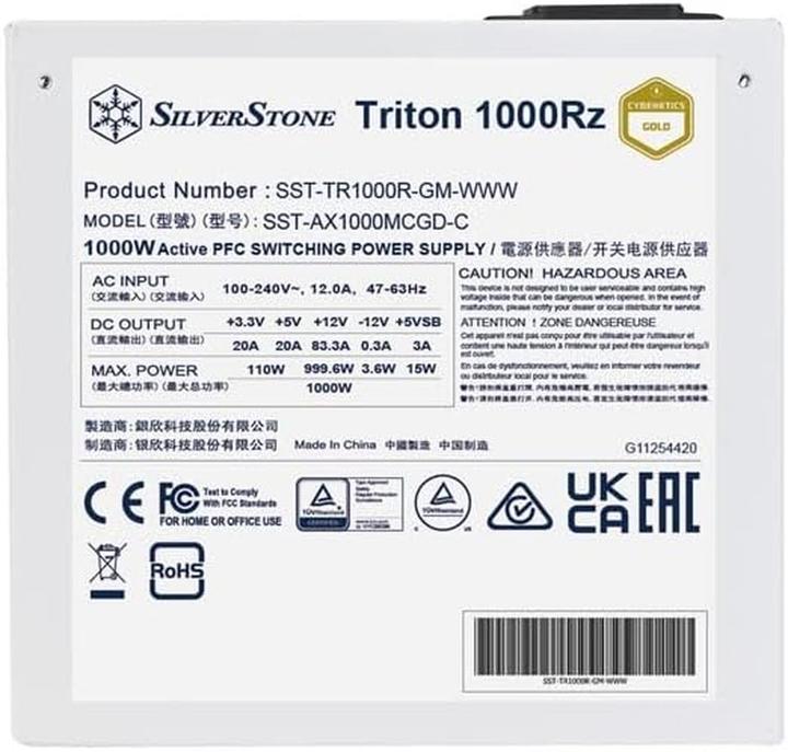 Produktbild Silverstone SST-TR1000R-GM-WWW - Triton 1000Rz Cybenetics Gold 1000W PCIe 5 Fully Modular ATX Power (1000 W)