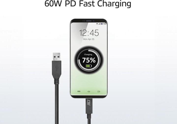 Produktbild ACT USB 3.2 Gen1 connection cable A male - C male 1 meter (1 m, USB 3.2 Gen 1, 65 W)