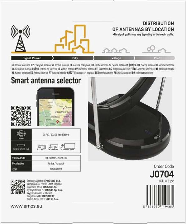 Immagine prodotto Emos Antenna da interno CITY RING-C500, DVB-T2, DAB, LTE/4G/5G Filtro (Antenna interna, DVB-T / -T2)