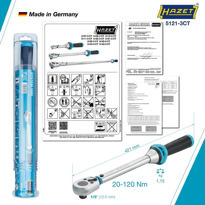 Image du produit HAZET Clé dynamométrique 5121-3CT (1/2", 20 Nm, 120 Nm)
