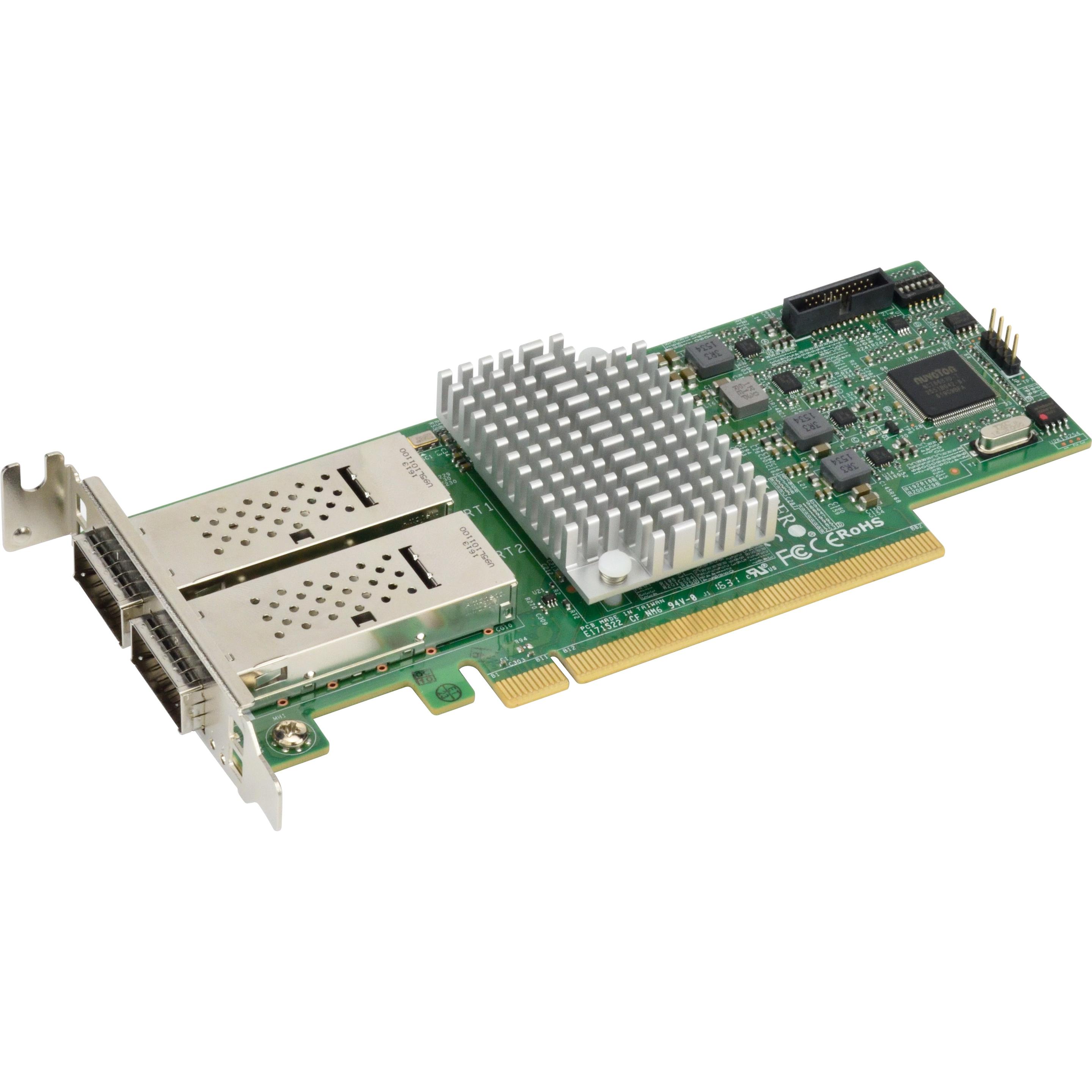 Supermicro AOC-S100G-M2C-O Schnittstellenkarte/Adapter Eingebaut (PCI Express 3.0), Netzwerkkarte, Grün