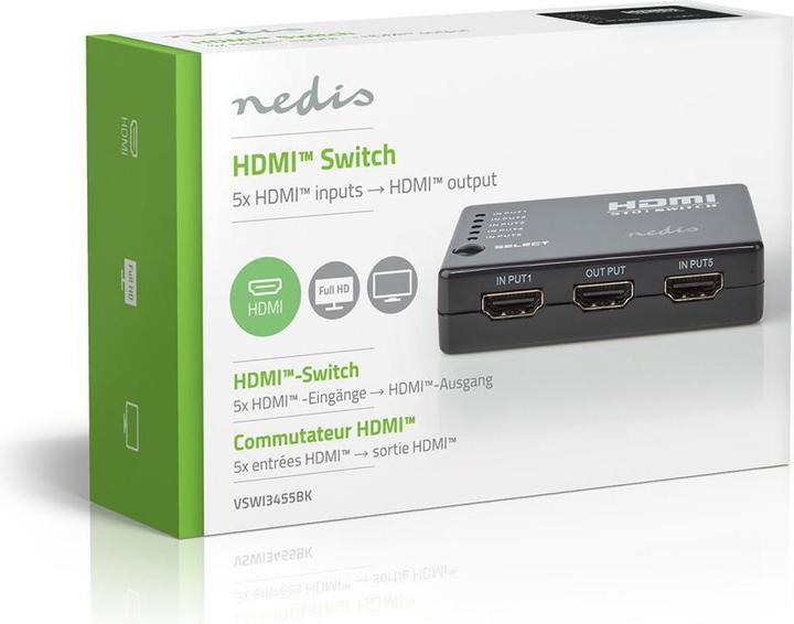 Image du produit Nedis Commutateur HDMI T 5-Port Port(s) 5X HDMIT Entrée 1x HDMIT Sortie 1080p 3.4 Gbps ABS Noir