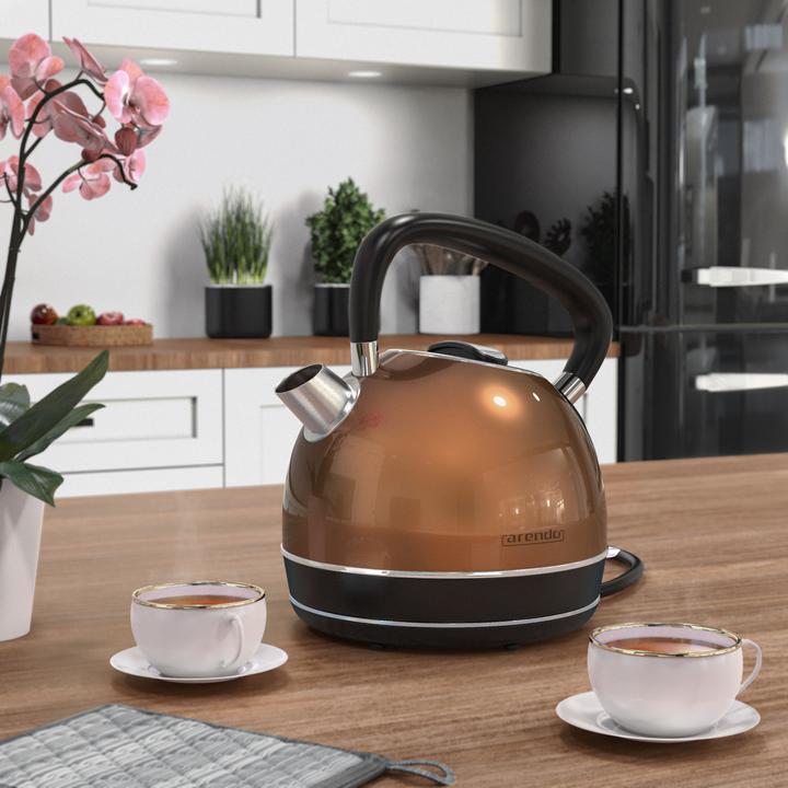 Actual product image Arendo Kettle 1.7 l, 2200 W, stainless steel, retro style vintage, overheat & dry boil protection, copper (1.70 l)