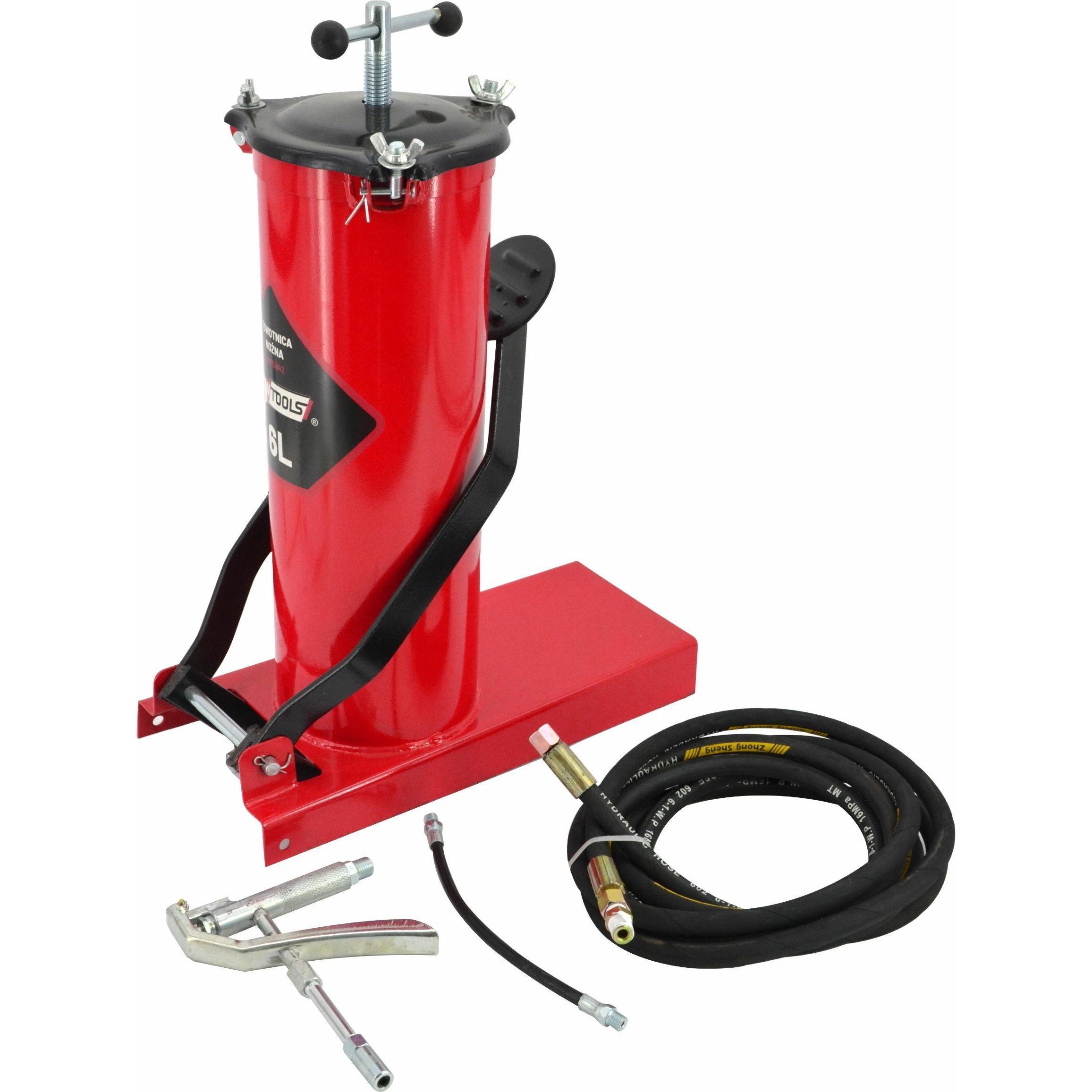 AW Tools, Pistola dosatrice + ingrassatore, Aw Foot Tracker Su Un Contenitore Da 6 Litri