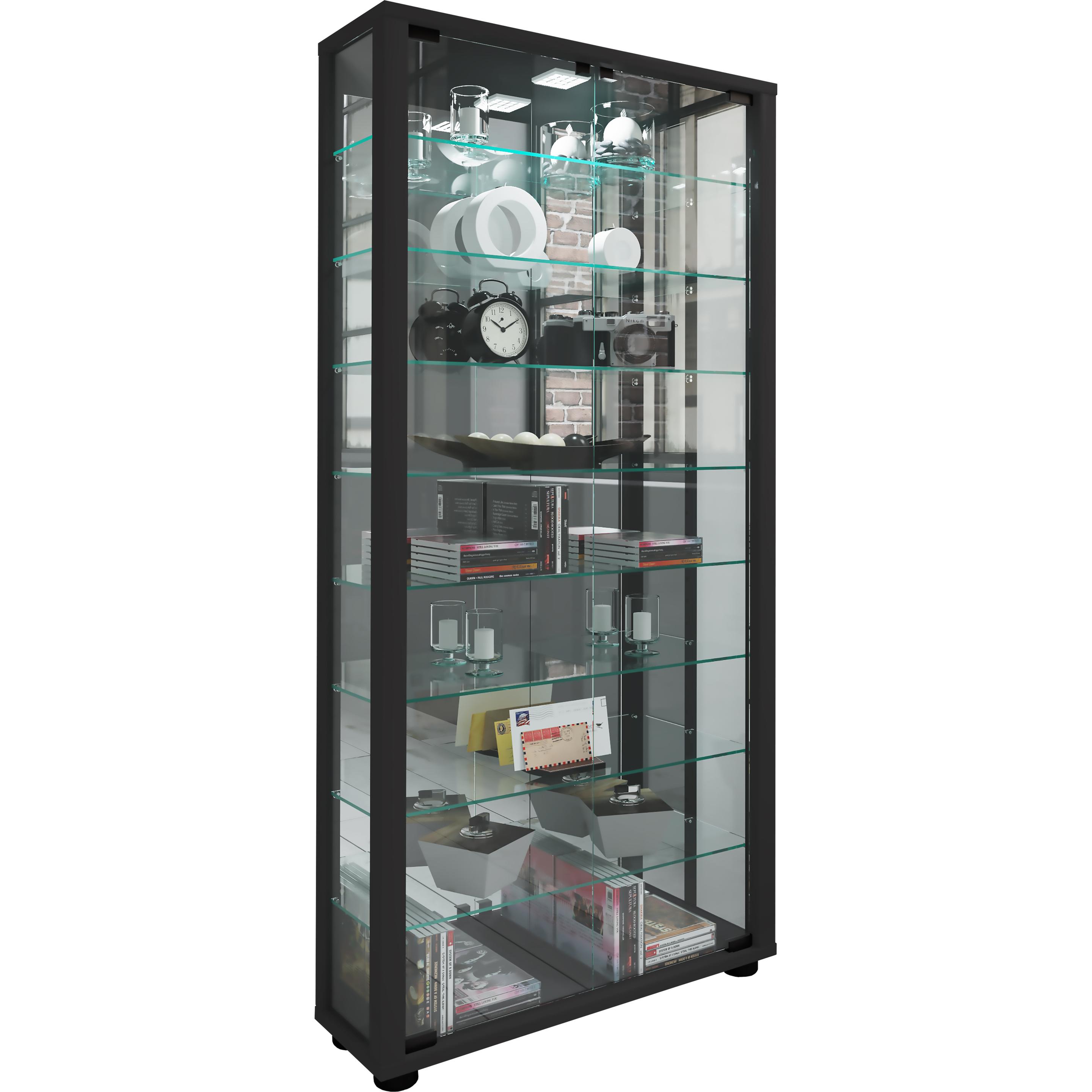 Thumbnail - VCM, Vitrine + Buffetschrank, Sammel Stand Vitrine Holz Glas Lumo Maxi Spiegel (59 x 18 x 115 cm)