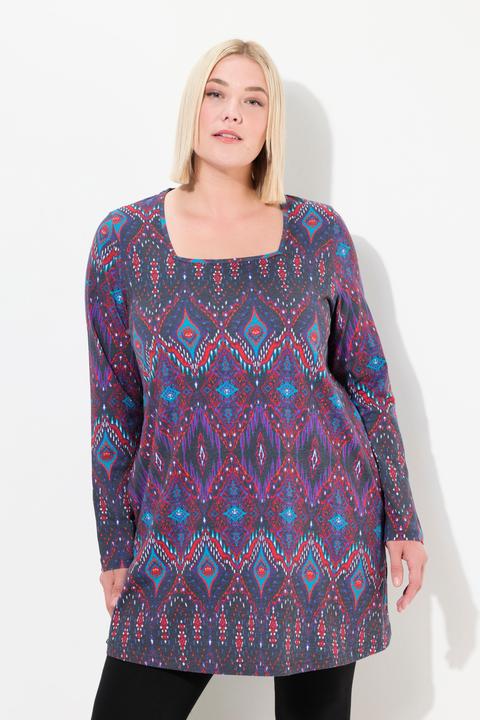 Produktbild Ulla Popken Longshirt, gemustert, A-Linie, Carree-Ausschnitt, Langarm (58)