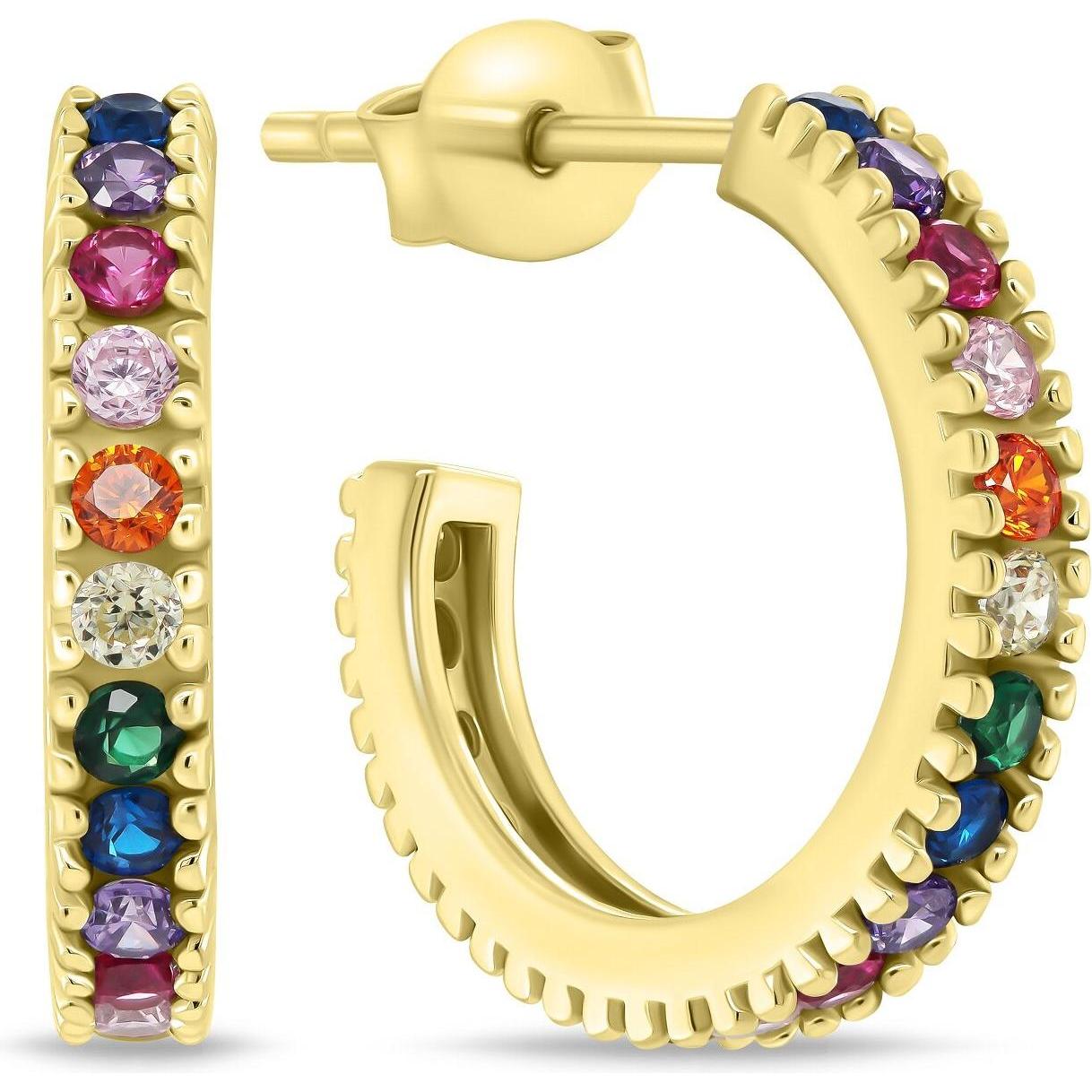 Brilio, Orecchini, Argento - Orecchini a cerchio placcati oro con zirconi colorati EA792Y