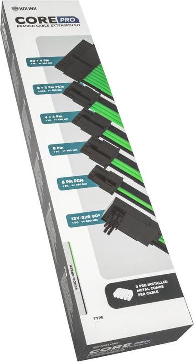 Immagine prodotto Kolink Kit di prolunghe per cavi intrecciati Core Pro 12V-2x6 Tipo 1 - Verde veleno (0.60 m)