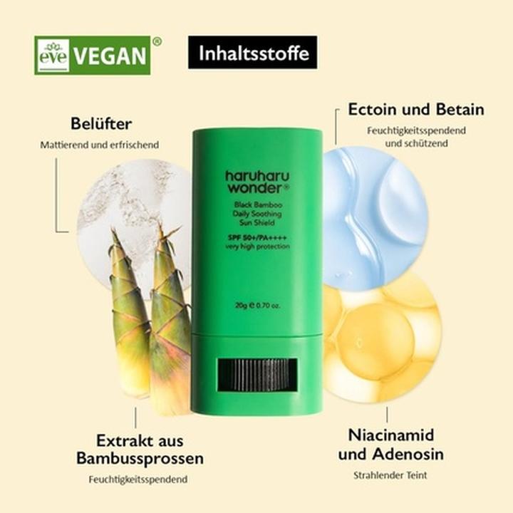 Produktbild Haruharu Wonder Harura Wonder Black Bamboo Daily Soothing Sun Shield SPF50+ PA++++ (Sonnenstick, SPF 50+, 20 ml, 20 g)