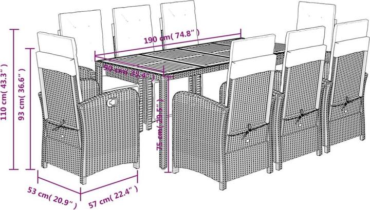 Produktbild vidaXL Garten Essgruppe (190 x 90 x 75 cm)