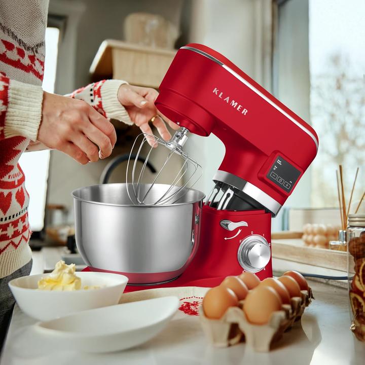 Image du produit KLAMER Küchenmaschine Classic 1400 W – 5,5 L Rührschüssel aus Edelstahl, Knet-, Rühr- & Schneeb… (1400 W, 5.50 l)