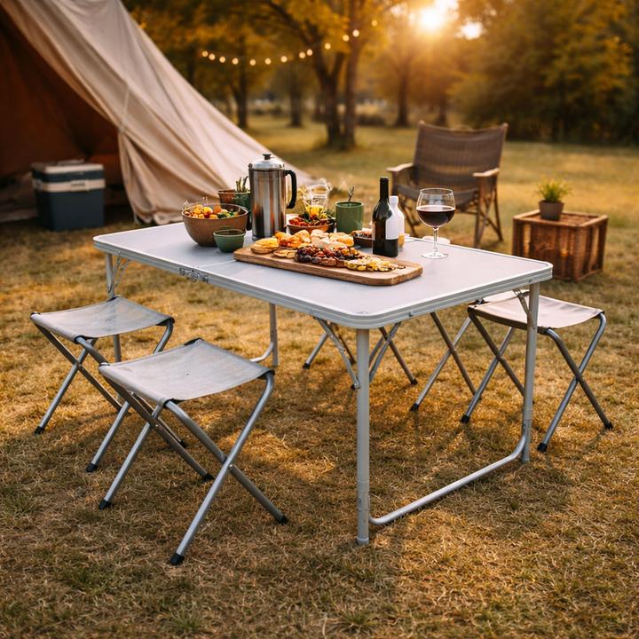 Actual product image Mojawo 5-piece aluminium camping furniture set outdoor camping table + 4 folding stools