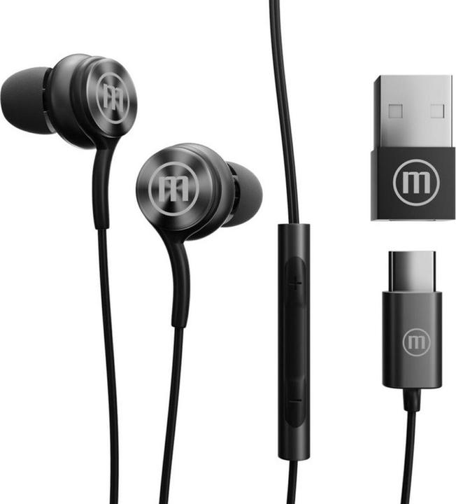 Actual product image Maxell XC1 USB-C wired headphones with USB-A adapter black (Cable)