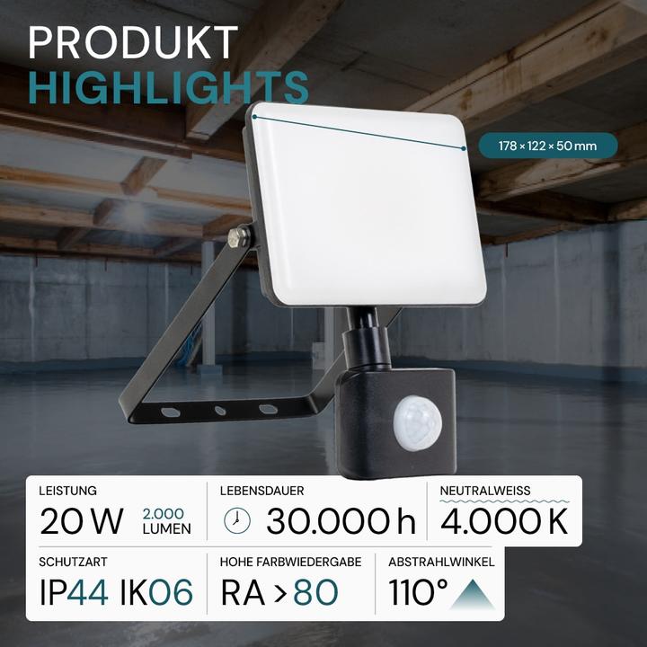 Produktbild Luxula LED-Fluter mit Bewegungsmelder (2000 lm)