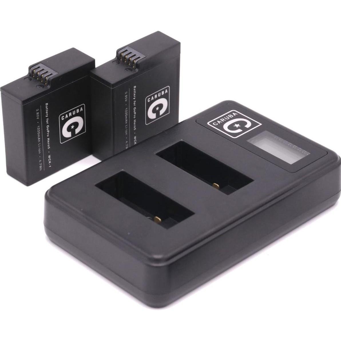 Caruba Kit Duo di caricabatterie e batterie da parete per GoPro Hero 5 / 6 / 7, Accessori action cam, Nero