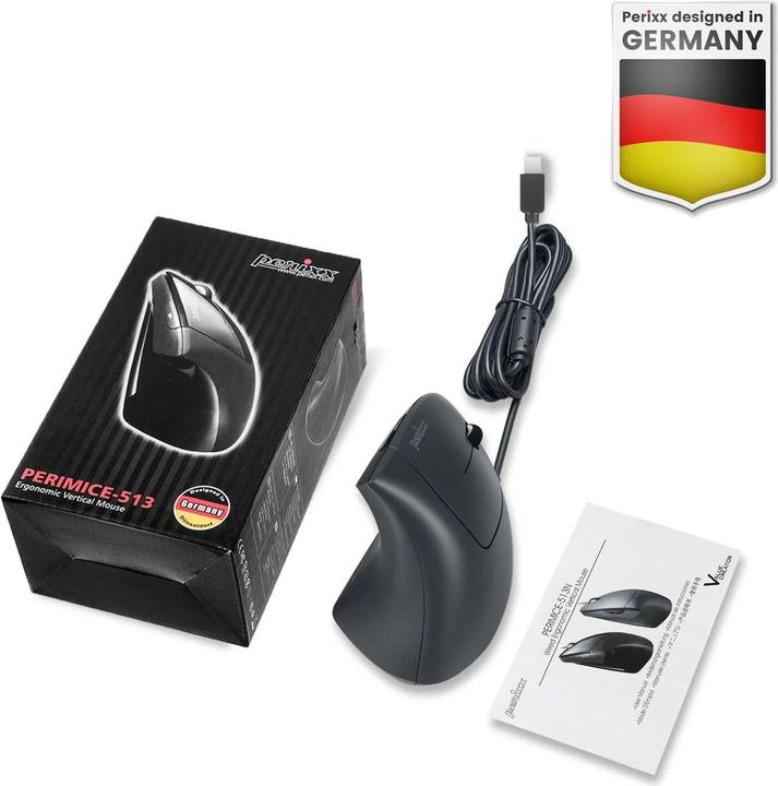 Produktbild Perixx PERIMICE-513 C Vertikale Ergonomie-Maus USB-C schwarz Rechtshänder (PERIMICE-513 C) (Kabelgebunden)