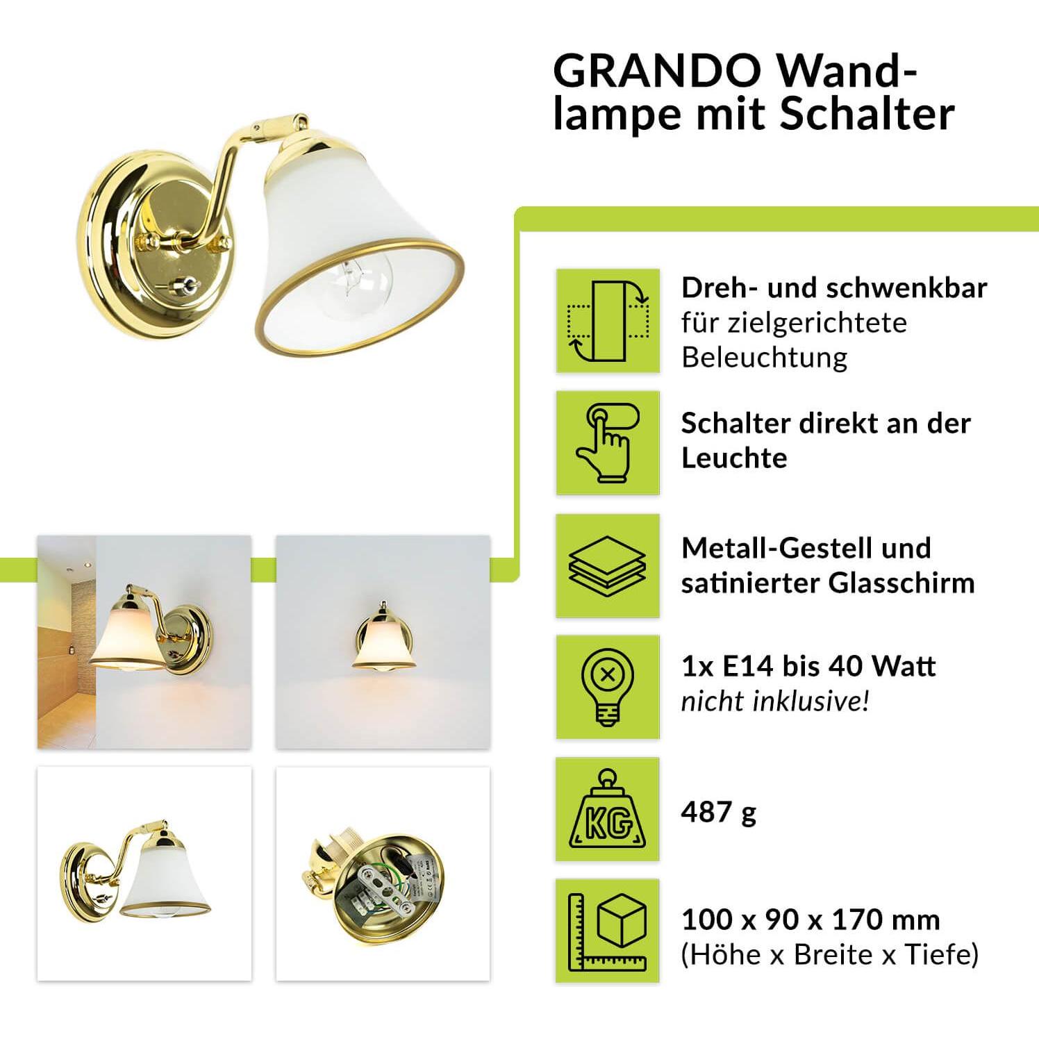 Thumbnail - Licht-Erlebnisse, Wandleuchte + Deckenleuchte, Wandlampe Grando (E14)