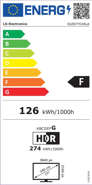 Label énergétique LG OLED77C41LA (77", C4, OLED, 4K, 2024)