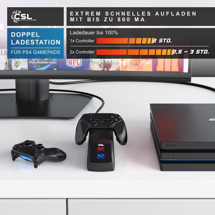 Image du produit CSL Station de charge pour 2 manettes de jeu PS4, double chargeur, support de charge pour manette sans (PS4)