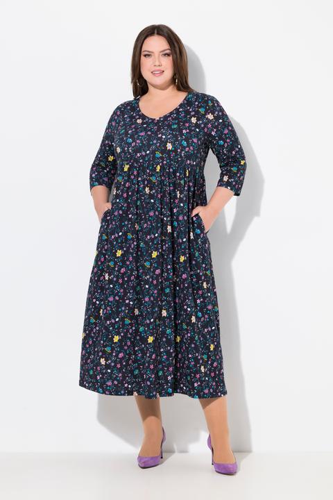 Produktbild Ulla Popken Jerseykleid, Paisleymuster, A-Linie, V-Ausschnitt, 3/4-Arm (42, 44)