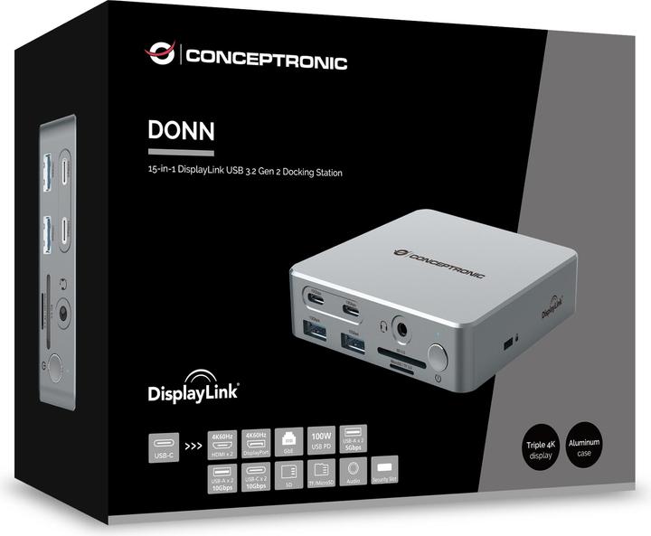 Produktbild Conceptronic Dock USB-C->2xHDMI,2xUSB-C,4xUSB-A,DP,GbE LAN (15 Ports)