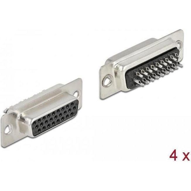 Delock D-Sub HD 26 Pin Buchse Metall, Lötversion, 4 Stück, Elektronikkabel + Stecker, Schwarz