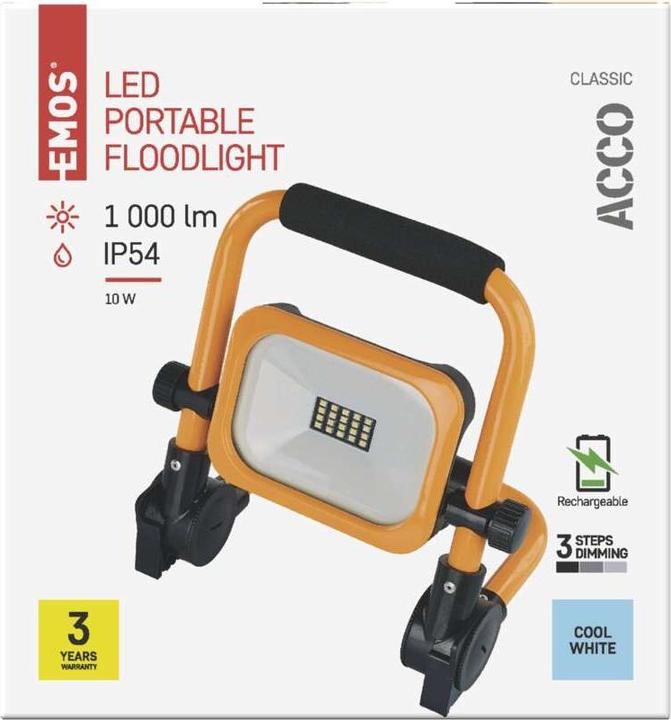 Actual product image Emos Portable Rechargeable LED Floodlight ACCO 10W cool white (17.70 cm, 1000 lm)